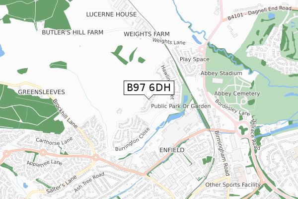 B97 6DH map - small scale - OS Open Zoomstack (Ordnance Survey)