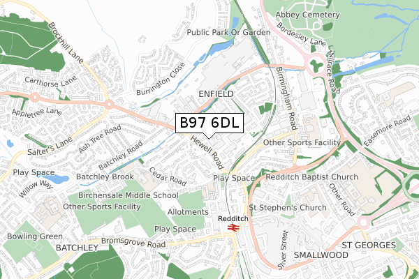 B97 6DL map - small scale - OS Open Zoomstack (Ordnance Survey)