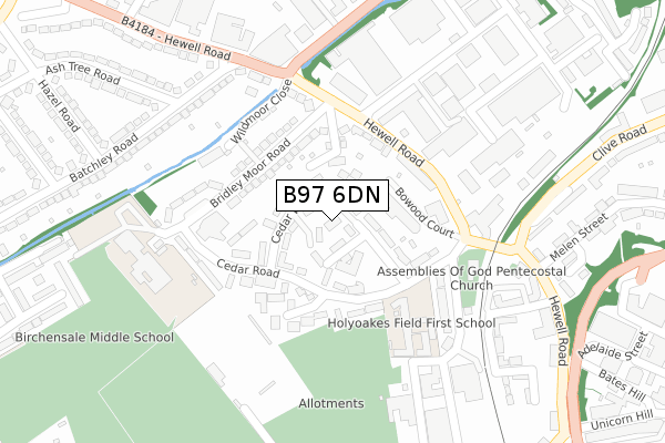 B97 6DN map - large scale - OS Open Zoomstack (Ordnance Survey)