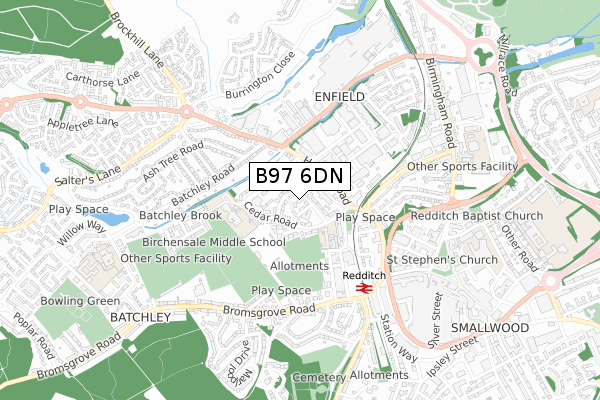 B97 6DN map - small scale - OS Open Zoomstack (Ordnance Survey)