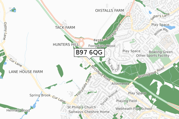 B97 6QG map - small scale - OS Open Zoomstack (Ordnance Survey)