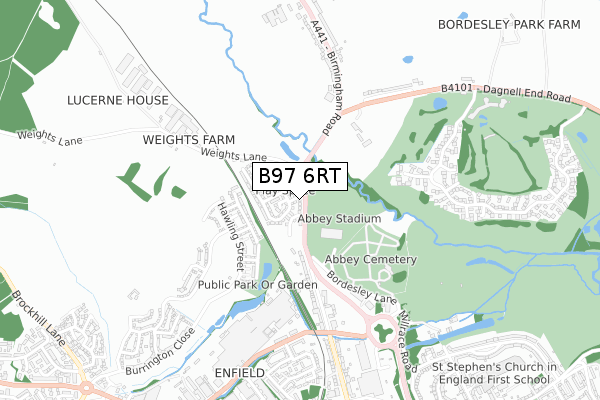 B97 6RT map - small scale - OS Open Zoomstack (Ordnance Survey)