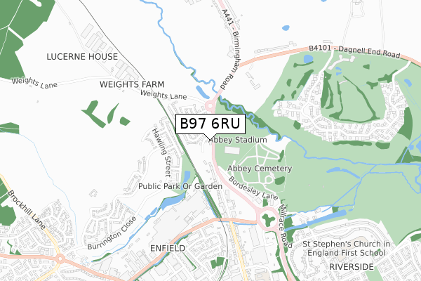 B97 6RU map - small scale - OS Open Zoomstack (Ordnance Survey)