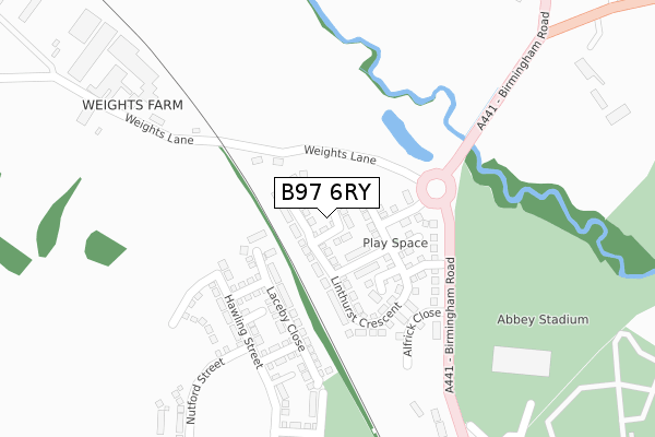 B97 6RY map - large scale - OS Open Zoomstack (Ordnance Survey)