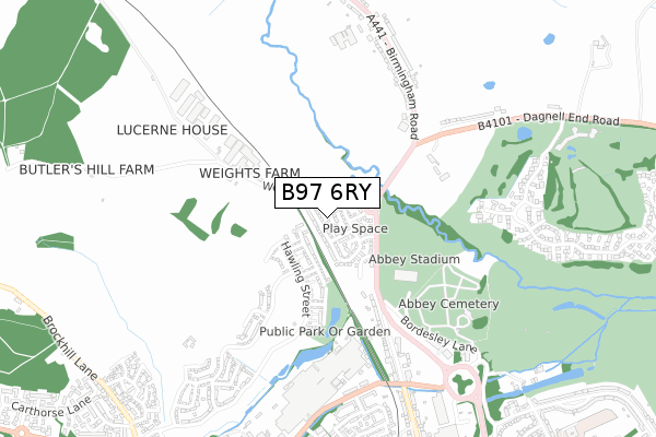 B97 6RY map - small scale - OS Open Zoomstack (Ordnance Survey)