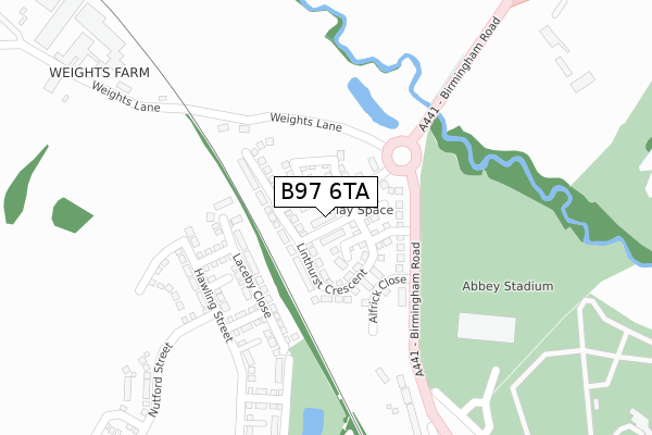 B97 6TA map - large scale - OS Open Zoomstack (Ordnance Survey)