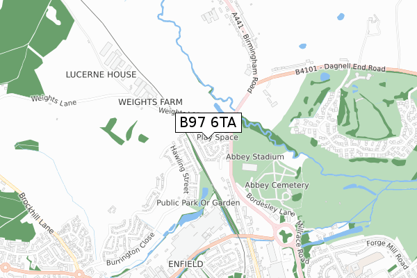 B97 6TA map - small scale - OS Open Zoomstack (Ordnance Survey)