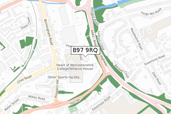 B97 9RQ map - large scale - OS Open Zoomstack (Ordnance Survey)