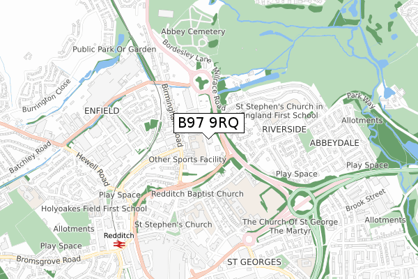 B97 9RQ map - small scale - OS Open Zoomstack (Ordnance Survey)