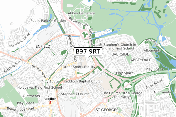 B97 9RT map - small scale - OS Open Zoomstack (Ordnance Survey)