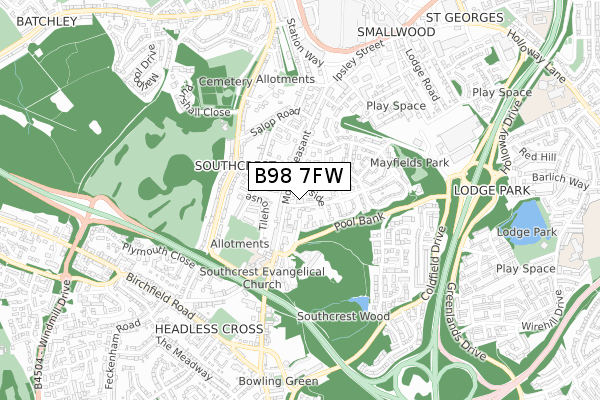 B98 7FW map - small scale - OS Open Zoomstack (Ordnance Survey)