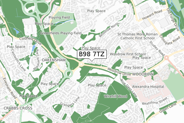 B98 7TZ map - small scale - OS Open Zoomstack (Ordnance Survey)