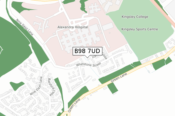 B98 7UD map - large scale - OS Open Zoomstack (Ordnance Survey)