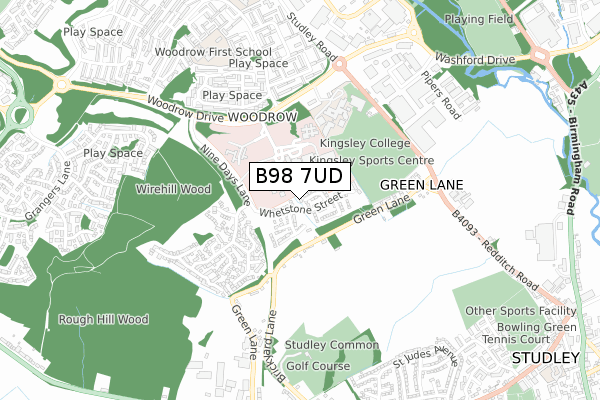 B98 7UD map - small scale - OS Open Zoomstack (Ordnance Survey)