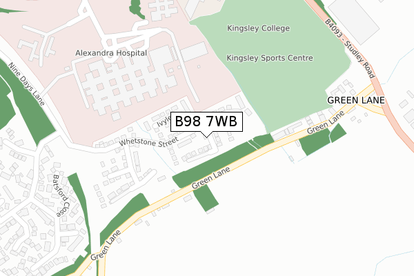 B98 7WB map - large scale - OS Open Zoomstack (Ordnance Survey)