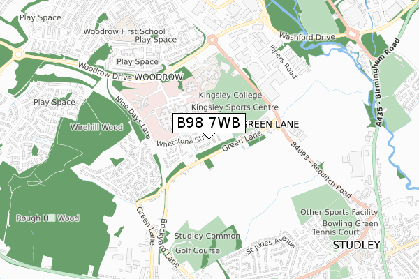 B98 7WB map - small scale - OS Open Zoomstack (Ordnance Survey)