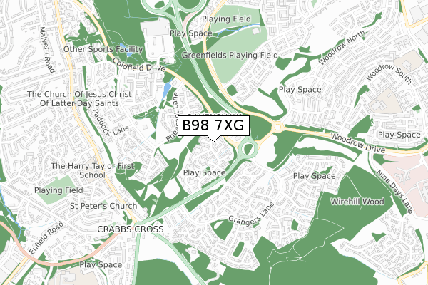 B98 7XG map - small scale - OS Open Zoomstack (Ordnance Survey)