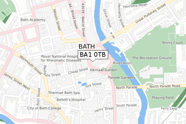 BA1 0TB map - large scale - OS Open Zoomstack (Ordnance Survey)