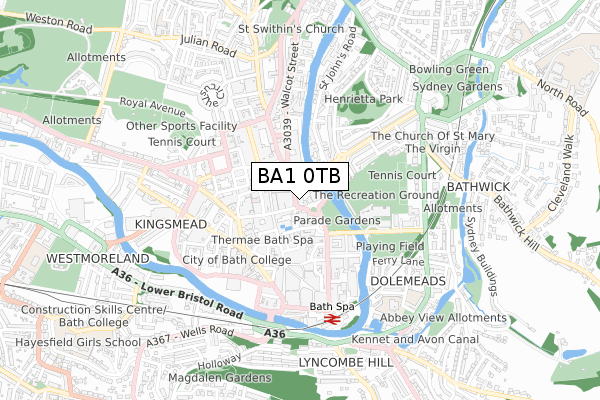 BA1 0TB map - small scale - OS Open Zoomstack (Ordnance Survey)