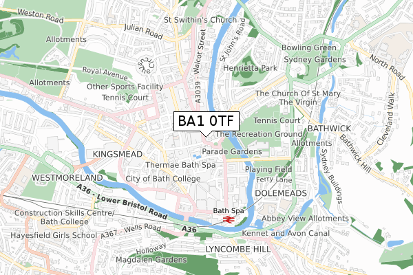 BA1 0TF map - small scale - OS Open Zoomstack (Ordnance Survey)