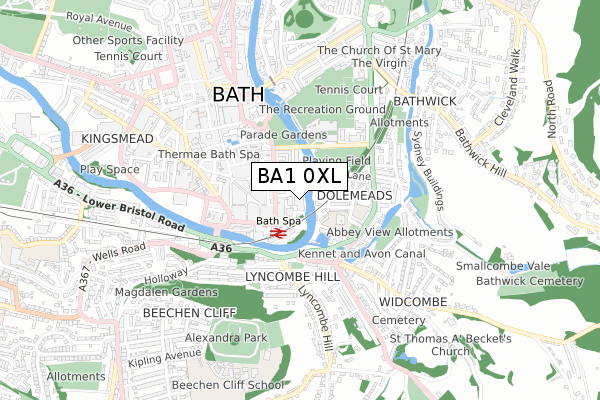 BA1 0XL map - small scale - OS Open Zoomstack (Ordnance Survey)