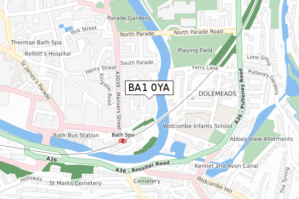 BA1 0YA map - large scale - OS Open Zoomstack (Ordnance Survey)