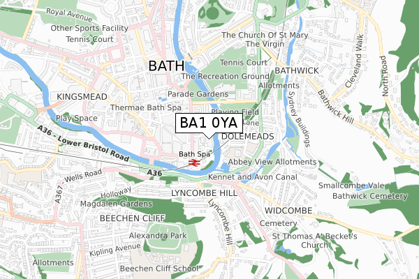 BA1 0YA map - small scale - OS Open Zoomstack (Ordnance Survey)