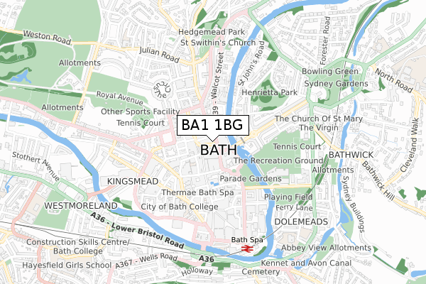 BA1 1BG map - small scale - OS Open Zoomstack (Ordnance Survey)