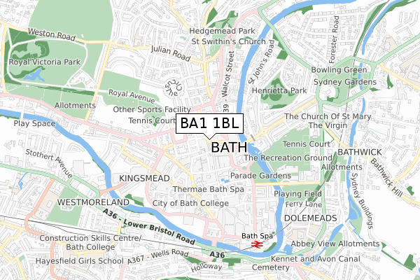 BA1 1BL map - small scale - OS Open Zoomstack (Ordnance Survey)