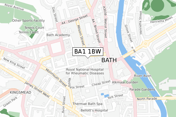 BA1 1BW map - large scale - OS Open Zoomstack (Ordnance Survey)