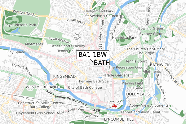 BA1 1BW map - small scale - OS Open Zoomstack (Ordnance Survey)