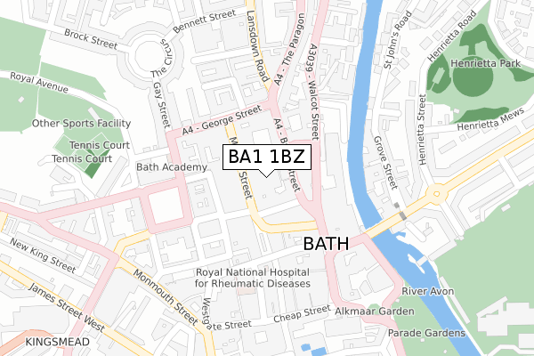 BA1 1BZ map - large scale - OS Open Zoomstack (Ordnance Survey)