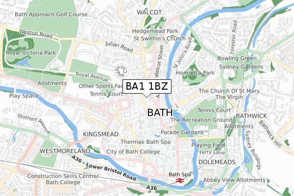 BA1 1BZ map - small scale - OS Open Zoomstack (Ordnance Survey)