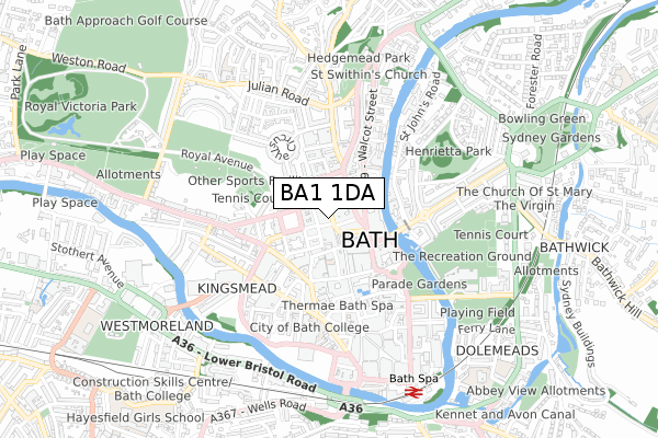 BA1 1DA map - small scale - OS Open Zoomstack (Ordnance Survey)