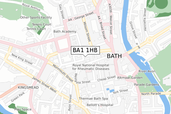 BA1 1HB map - large scale - OS Open Zoomstack (Ordnance Survey)