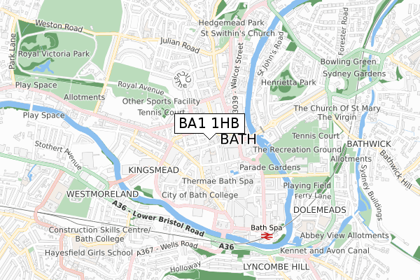 BA1 1HB map - small scale - OS Open Zoomstack (Ordnance Survey)