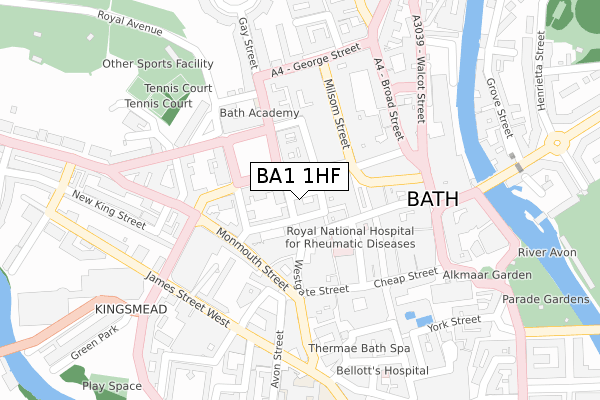 BA1 1HF map - large scale - OS Open Zoomstack (Ordnance Survey)