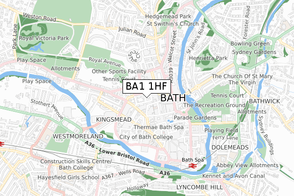 BA1 1HF map - small scale - OS Open Zoomstack (Ordnance Survey)