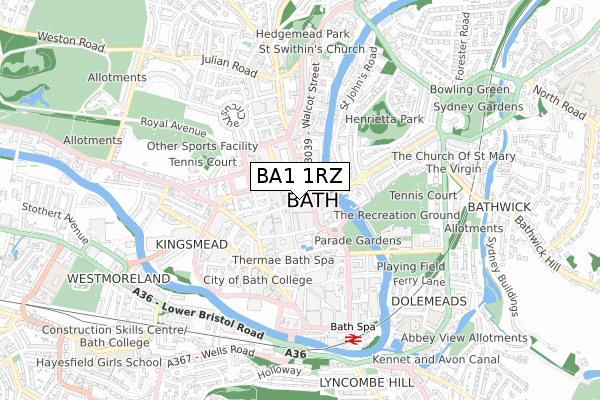 BA1 1RZ map - small scale - OS Open Zoomstack (Ordnance Survey)