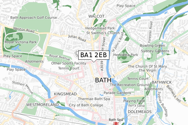 BA1 2EB map - small scale - OS Open Zoomstack (Ordnance Survey)