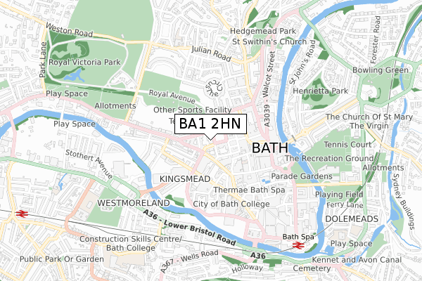 BA1 2HN map - small scale - OS Open Zoomstack (Ordnance Survey)