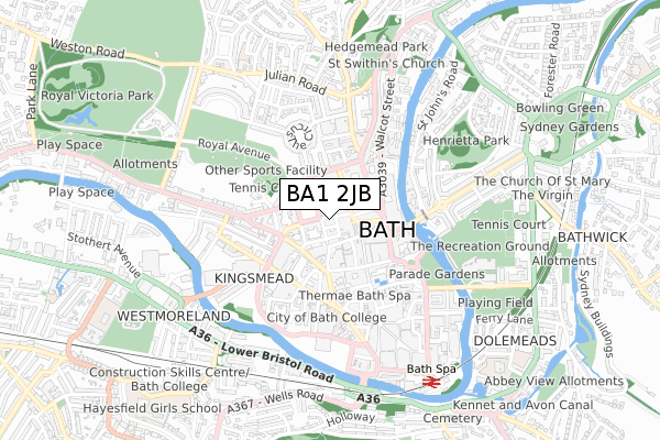 BA1 2JB map - small scale - OS Open Zoomstack (Ordnance Survey)