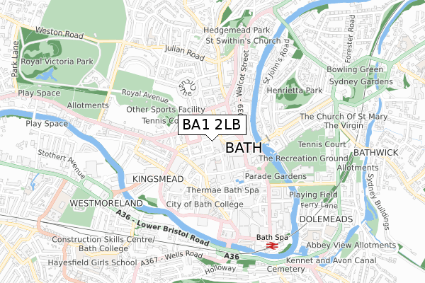 BA1 2LB map - small scale - OS Open Zoomstack (Ordnance Survey)