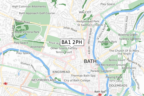 BA1 2PH map - small scale - OS Open Zoomstack (Ordnance Survey)