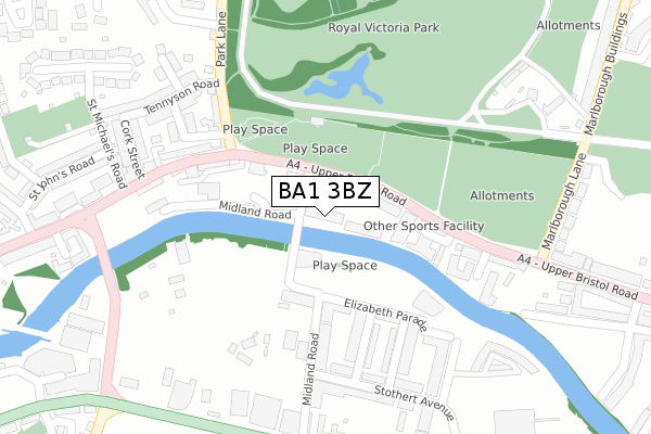 BA1 3BZ map - large scale - OS Open Zoomstack (Ordnance Survey)