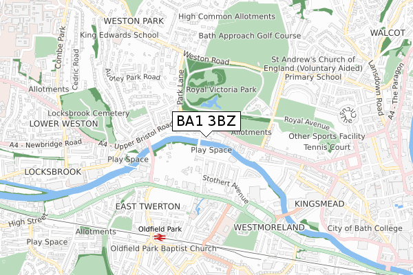 BA1 3BZ map - small scale - OS Open Zoomstack (Ordnance Survey)