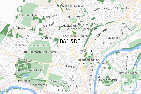 BA1 5DE map - small scale - OS Open Zoomstack (Ordnance Survey)