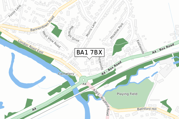 BA1 7BX map - large scale - OS Open Zoomstack (Ordnance Survey)