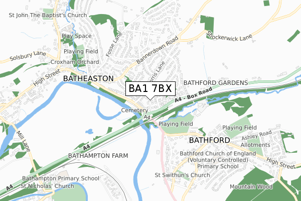 BA1 7BX map - small scale - OS Open Zoomstack (Ordnance Survey)