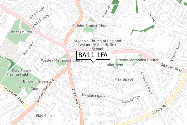 BA11 1FA map - large scale - OS Open Zoomstack (Ordnance Survey)